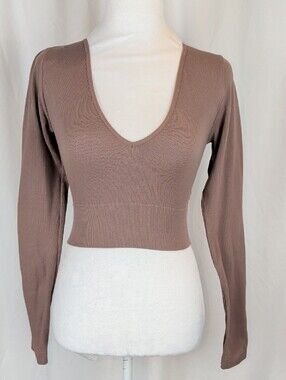 Dynamite Seamless Plunging V-Neck Ribbed Crop Top XS